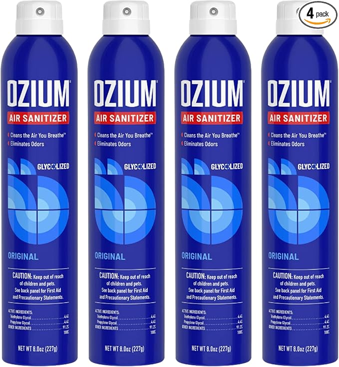 Ozium® 8 Oz. Air Sanitizer & Odor Eliminator for Homes, Cars, Offices and More, Original Scent - 4 Pack | Reduces Airborne Bacteria Eliminates Smoke & Malodors