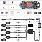 8 Pods Segmented RGB LED Rock Lights for Trucks Golf Cart Offroad Pickup SUV UTV, 12V Waterproof Underglow Lights Kit with APP/RF Multi Zone Control, Neon Multicolor Underbody Light with Brake