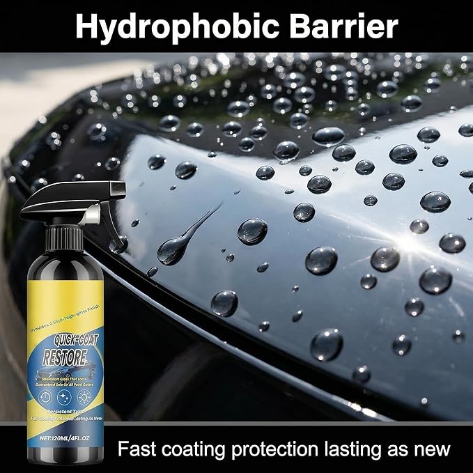 Quick Coat Ceramic Spray Coating for Cars, High Gloss Car Paint Restorer, Hydrophobic Shine Protection, Easy Spray & Wipe Car Polish, Safe for All Paint Colors, 120ml(3PCS)