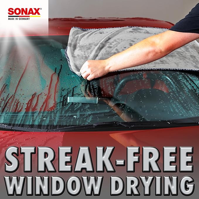 SONAX Microfiber Drying Towel Plus | Ultra-Absorbent Twisted Loop Microfiber Car Drying Towel | Streak-Free & Scratch-Safe | Large 30"x20" Soft Drying Cloth | Machine Washable & Long-Lasting | 451200