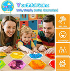 Squishy Liquid Sensory Gel Tiles 9 Packs - Hexagon Liquid Sensory Toys for Stress Relief & Fidget Fun, Washable Sensory Floor Tiles for Toddles 3+ Home, Classroom, Travel