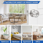 Plustool 5 Pack Brushed Nickel Door Knobs,Privacy Door Knob with Lock, Interior Doorknobs Silver, Keyless Door Locks Set for Bedrooms Bathrooms, Reversible for Left/Right Door Handle