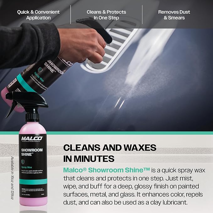 Malco Showroom Shine Spray Car Wax and Instant Detailer - Best Car Wax Spray for Professional Finish/Easy to Use Instant Detailer/Cleans and Waxes Painted Surfaces, Metal and Glass (110416)