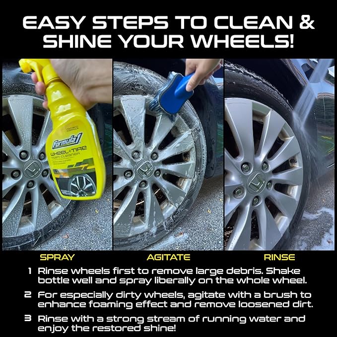 Formula 1 Wheel & Tire Cleaner - Removes Brake Dust and Dirt, Quickly Shines Rims & Tires, Safe for All Cars, Trucks, and Motorcycles (23 oz)