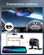 2025 9.66" 1080P Rear View Mirror Camera Front and Rear Dash Cam for Cars & Trucks - G-Sensor, Reverse Assist, GPS Tracking, WDR & HDR Night Vision, 64GB Card
