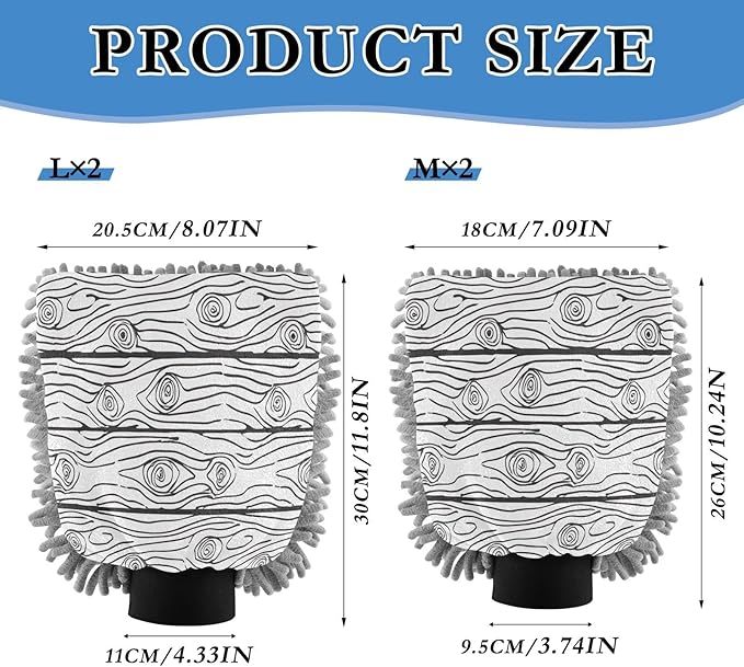 Qilmy Hand Drawn Wood Microfiber Chenille Car Wash Sponge Scratch Free Car Wash Mitt Absorbent Mitt Sponge for Trucks SUVs Car Washing Home Cleaning, Medium
