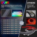 8PCS Car Underglow Light Bar Kit - Wireless App & Remote Control Dreamcolor Chasing Lights, Aluminum Exterior Underbody Multicolor Soundsync Neon Light Strip for Car Truck RV
