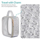 PACKISM TSA Approved Toiletry Bag - 3 Pack Ruched Textured Clear Makeup Bag, Metallic Silver, with 180° Large Opening and Supporting Frame, Perfect for Travel Essentials, Thick No Smell