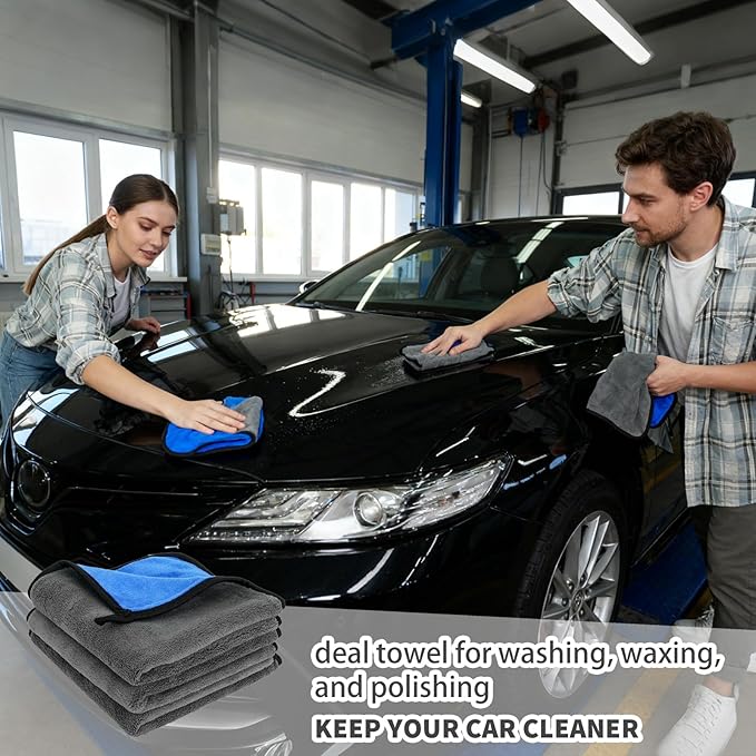 24 Pcs Microfiber Cleaning Towels 15.75 Inch Auto Detailing Absorbent Towels 800 GSM Thick Plush Microfiber Cleaning Cloth Dusting Cloth for Kitchen Window Cars (Grey and Blue)