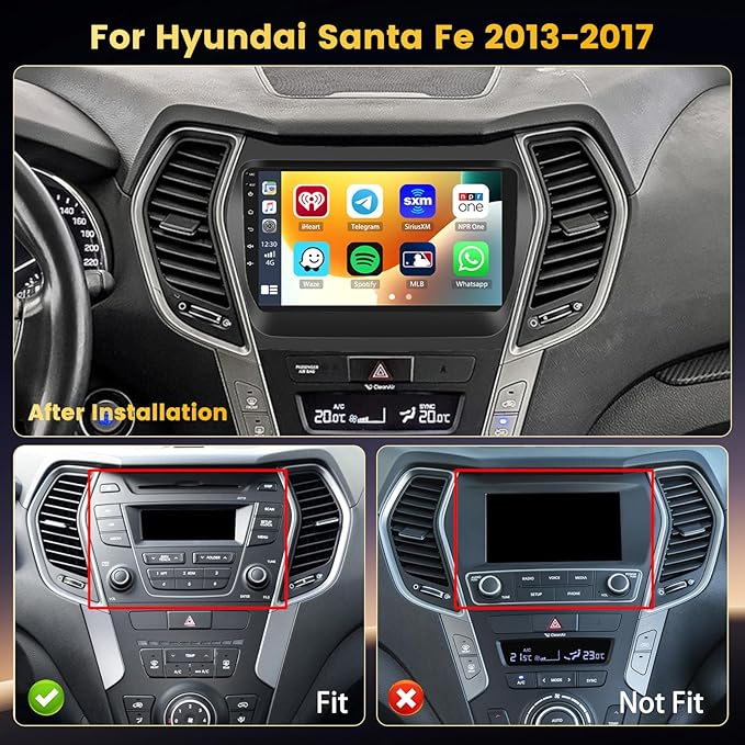4+128GB Android 15 Car Stereo for Hyundai Santa Fe 2013-2017 Wireless Carplay Android Auto, 9 Inch Incell Touch Screen Car Stereo with GPS, Backup Camera, Bluetooth, FM/RDS, EQ, WiFi, SWC