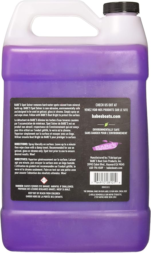 Babe’s Spot Solver – Hard Water Spot Remover for Boats – Safe for Gelcoat, Glass & Chrome – Non-Abrasive Marine-Grade Cleaning Solution - 1 Gallon