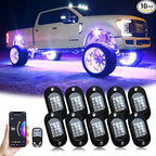 YiLaie RGB Rock Lights for Trucks, 10 Pods LED Underglow Neon Kit with APP & Remote, Music Mode Waterproof IP68 Multicolor Wheel Well Lights for Truck Off Road ATV UTV RZR SUV