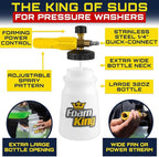 Clean Car USA Foam King Foam Cannon for Pressure Washer, Car Wash Soap Sprayer with 1/4" Quick Connector, Wide-Neck Bottle, Adjustable Snow Foam Blaster for Auto Detailing, Trucks, Motorcycles & More