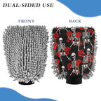 Qilmy Skeleton Rose Pattern Microfiber Chenille Car Wash Sponge Scratch Free Car Wash Mitt Absorbent Mitt Sponge for Trucks SUVs Car Washing Home Cleaning, Large