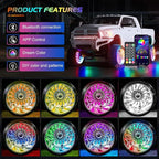 Nilight 4PCS 17.5inch Wheel Ring Lights Deram Color with APP and Remote Control Neon Lights Million Colors w/Turn Signal and Braking Function for Car Van SUV Truck