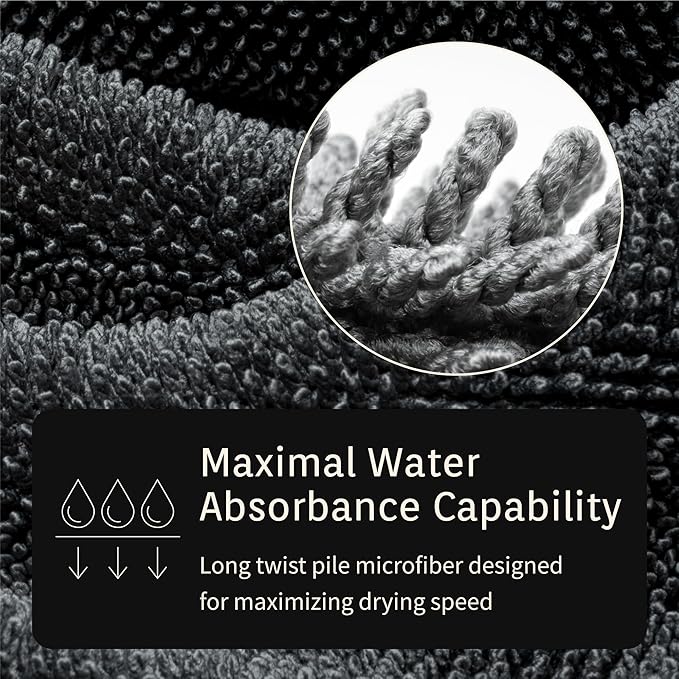 Twist Pile Extreme Absorbency Car Drying Detailing Soft Microfiber Towel 1000gsm (2-Pack, 33.4" x 29.5")