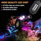 RGB LED Rock Lights Kit, 8 pods Multicolor Neon Light with Bluetooth App/Remote Control Flashing Music Mode, Aluminum Metal, IP68 Waterproof, 12v for Truck ATV UTV SUV