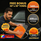 Microfiber Car Towel 16"x16" – 1400 GSM Twisted Yarn, Ultra Absorbent, Scratch-Free, Machine Washable – Bonus 12"x12" 600 GSM Detail Towel for Him/Her(Orange/Gray)