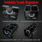 Car Trunk Organizer with Cooler Bag, 90L Portable Trunk Cargo Organizer for SUV Truck Sedan, 3 Compartments Collapsible Car Storage Box with Lid, 4 Removable Dividers