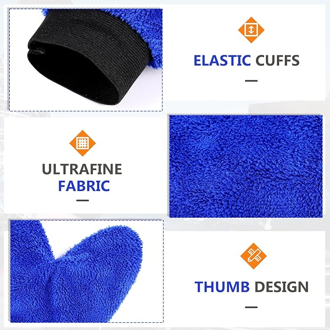 Teenyyou 6 Pcs Microfiber Dusting Mitt Car Wash Mitts Cleaning Glove with Thumb Reusable Terry Dusting Gloves with Elastic Wrist Cuff for Car Wheel Plants House Kitchen(Bright Color,9.84 x 7.87 Inch)