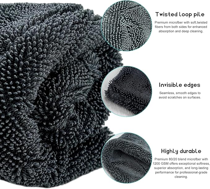 Microfiber Towels for Cars, 15.7"x23.6" 1200 GSM Ultra Thick Soft Car Detailing Drying Towel, Super Absorbent Double Twisted Loop Cloth Cleaning Towel for Car Truck SUV