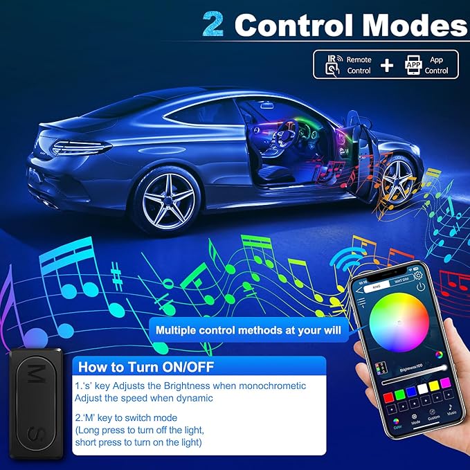 Dreamcolor Acrylic Interior Car LED Strip Light with Wireless APP, RGB 6 in 1 with 175 inches 612 LEDs Fiber Optic Car Ambient Lighting Kits, Dynamic Chasing Music Sync Neon LED Strip Lights for Car