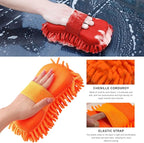 Microfiber Car Wash Sponge, Scratch-Free Vehicle Washing Mitt with Chenille & Mesh Sides, Highly Absorbent Sponge Lint-Free Cleaning Tool for Car Washing & Detailing (Orange)