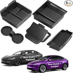Center Console Organizer Tray for Tesla Model Y Juniper Accessories 2025 2026/For Tesla Model 3 Highland Accessories 2024 2025 2026 [Slide Smoothly/US Patent] Cup Holder Matte Black