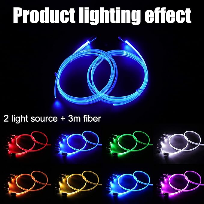 3 Meters Optic Fiber Car Ambient Lighting with RF Remote Control 8 Colors Multicoloured Music Interior Lighting Kit DC 12V 1W