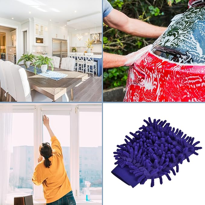 M METERXITY Microfiber Wash Mitt - Chenille Reusable Gloves for Cleaning, Scratch-Free, Apply to Kitchen House Cleaning