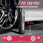 Windone Car Vacuum, 12000Pa 2-in-1 Cleaner & Tire Inflator 150PSI, 60W Brushless Motor, Cordless Handheld Vacuum & Air Pump with Pressure Gauge, LED Light, Multi-Nozzles for Car, Home, Office