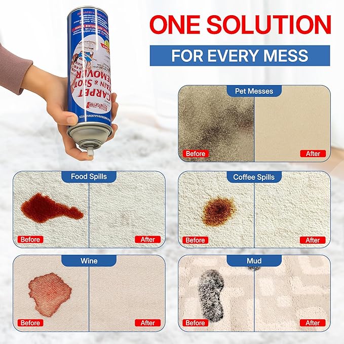 Carpet Spot Remover, Stain and Red wine Remover and Spot Treatment for Oil, Grease, Urine, Cleaning Performance for Rugs, Upholstery, Fabrics Pack of 6