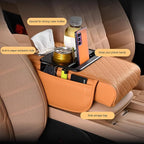 Zpana Car Center Console Armrest Pillow, Memory Foam Leather 4 in 1 Vehicle Arm Rest Cover with Tissue Box 2 Side Storage Bag Cup & Phone Holder, Auto Armrest Cushion, Universal Fit (Gray)