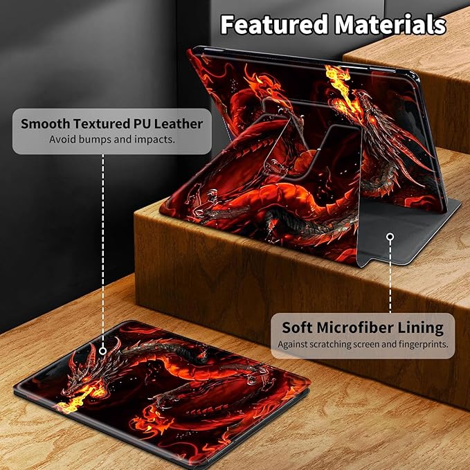 for Kindle Paperwhite Case,6.8" Kindle Paperwhite 11th Generation Case and Kindle Paperwhite Signature Edition,360 Degree Rotating Stand Leather Cover with Auto Wake/Sleep,Fire Red Dragon