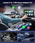 Wireless CarPlay Adapter & Android Auto Dongle, Dual Mode Wired to Wireless Converter, 5.8GHz Fast WiFi, One-Touch Smart Button, Auto-Connect, Plug & Play for Car Stereo