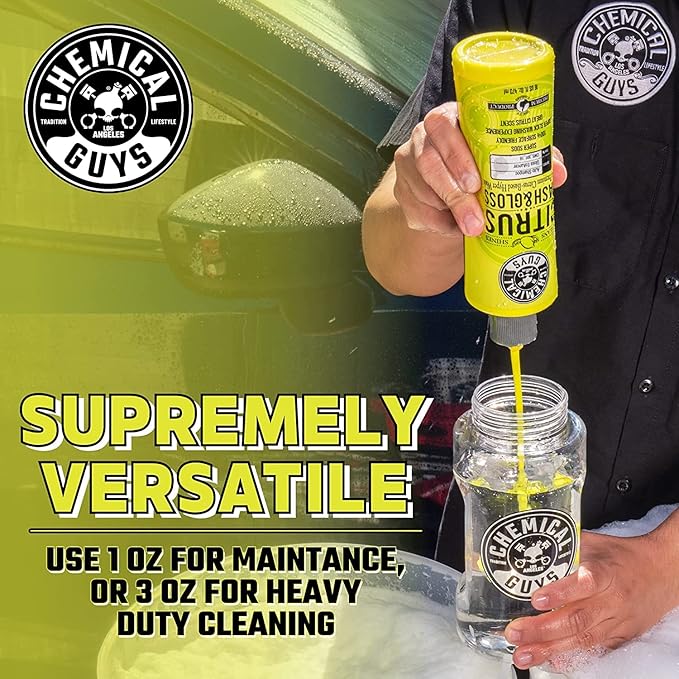Chemical Guys CWS_301_64M Car Wash Starter Bundle - Citrus Wash & Gloss Foaming Car Wash Soap, 64 oz (Half Gallon) Citrus Scent + Chenille Wash Mitt (2 Items) Works on Cars, Trucks, SUVs, RVs & More