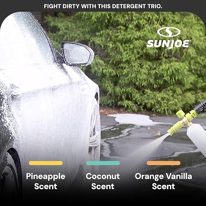 Sun Joe 3-Pack Snow Foam Car Wash Soap & Cleaner Concentrate, Multi-Scent, 1 Quart Per Bottle - Automotive Vehicle Cleaning Solution for Vinyl, Aluminum, Wood, & Brick Surfaces, SPX-AW3Q