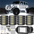 Hovano 16Pods Alloy White Rock Lights Kits with Extension Wires,6000K Pure White Color 42 LED Super Bright Chips IP68 Waterproof Underglow Kit for Pickup Off Road Trucks SUV ATV UTV Golf Car Boat