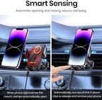 Car Phone Holder with 15W Wireless Car Charger, Car Vent Mount with Induction Opening and Closing, Air Vent Phone Stand with Horizontal and Vertical Screen Rotation Adjustment for iPhone - Blcak