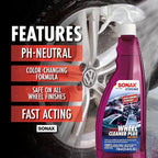 SONAX Wheel Cleaner Plus 5L 230505 | Non-Acid Color Changing Formula for Effortless Removal of Brake Dust Grime and Dirt | Safe for All Wheels | Professional Strength Cleaner | 5L (169oz)