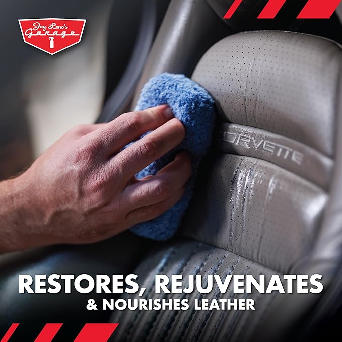 Jay Leno's Garage Car Leather Conditioner and Auto Leather Care - Professional Leather Conditioner for Car Seats, Nourishes Protects & Restores, Lanolin & Beeswax Formula, Non-Greasy Finish (16 oz)