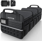 HOTOR Tactical Car Trunk Organizer - Foldable Trunk Organizer for SUV with Front MOLLE Pocket & Reflective Strips, Essential Car Accessories for Tools & Outdoor Storage, 11.6" x 31.9" x 11.0", Black
