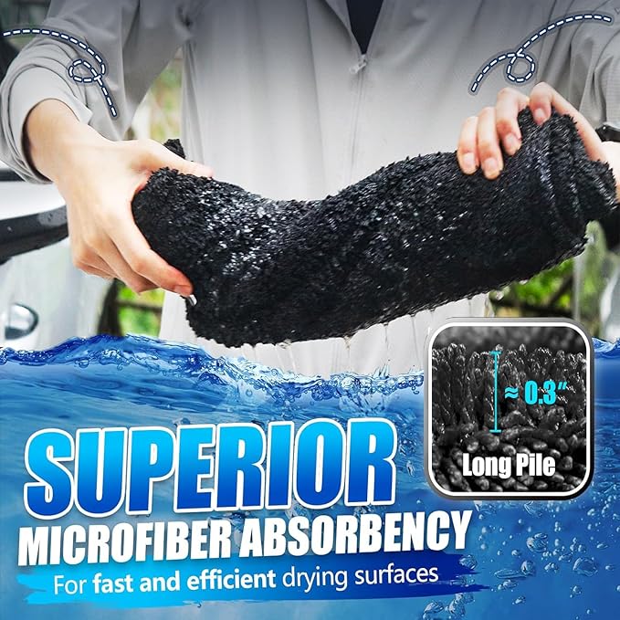 Premium Car Drying Towel, 36x28 inch XL Microfiber Towel, 1300 GSM Microfiber Cleaning Cloth, Super Absorbent, Leaves No Streaks, Scratches, or Water Spots, Dries an Entire Vehicle, Black