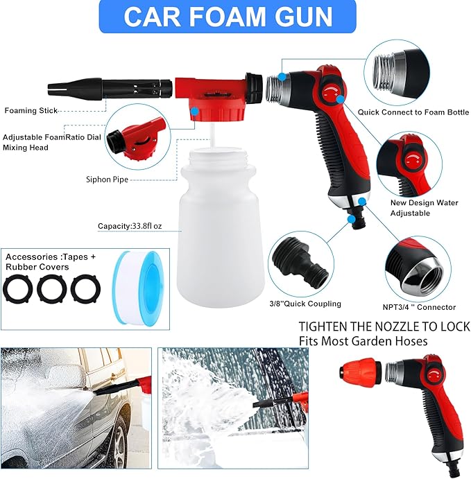27Pcs Car Wash Cleaning Kit with Foam Gun, Car Detailing Kit, Auto Detail Supplies Tools With Wheel Drill Brush Set, Car Polishing Kit, Car Detailing Brush Set for Tires, Wheels, Interior & Exterior