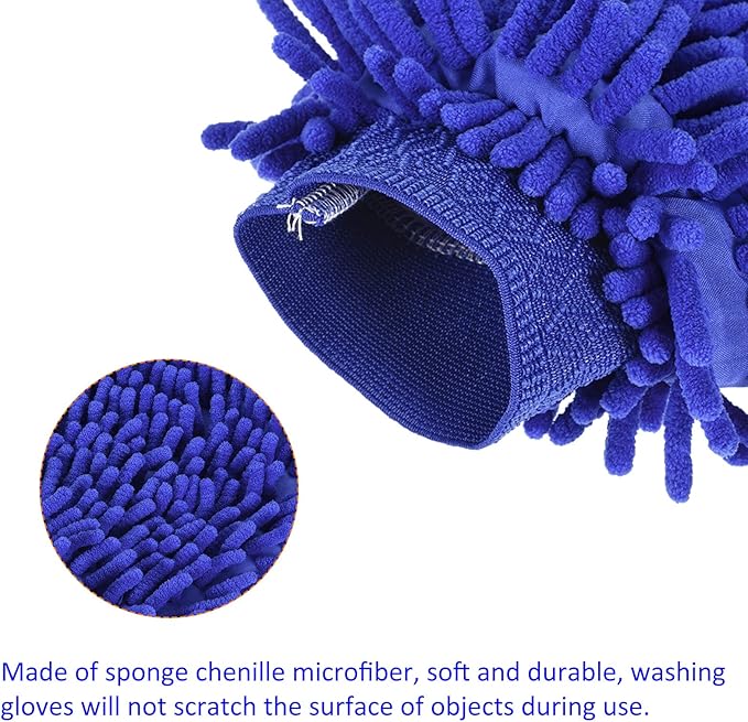 M METERXITY 2in1 Set Microfiber Chenille Wash Mitt - Double Side Reusable Gloves for Cleaning, Scratch-Free, Apply to Car Cleaning(9.84 x 6.69'',Dark Blue Purple)