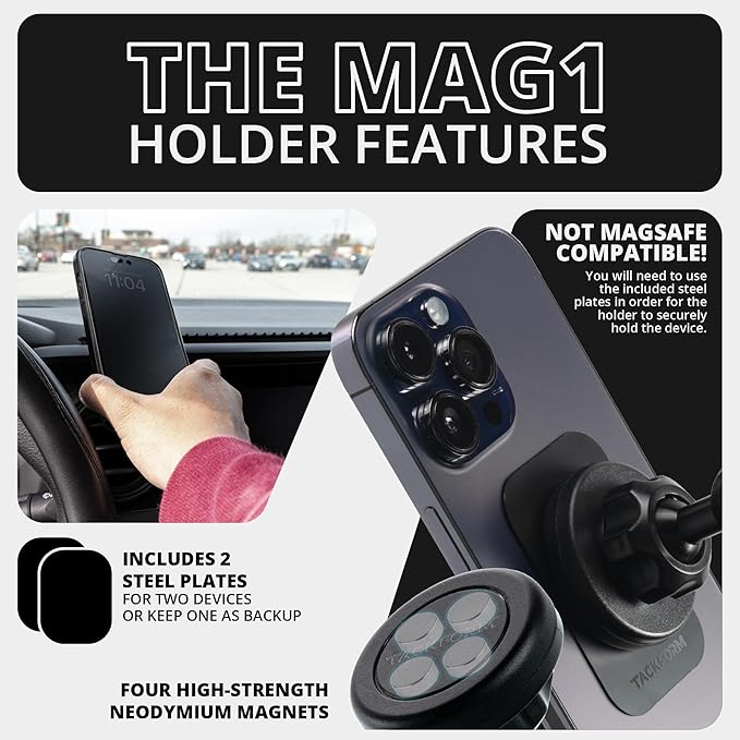 Tackform Link Vent Mount Magnetic Phone Holder - Compatible with 2021-2025 Ford F150 & Raptor, 2023-2025 Ford Super Duty | Aluminum | 2" Arm | Green | (NOT MAGSAFE Compatible)