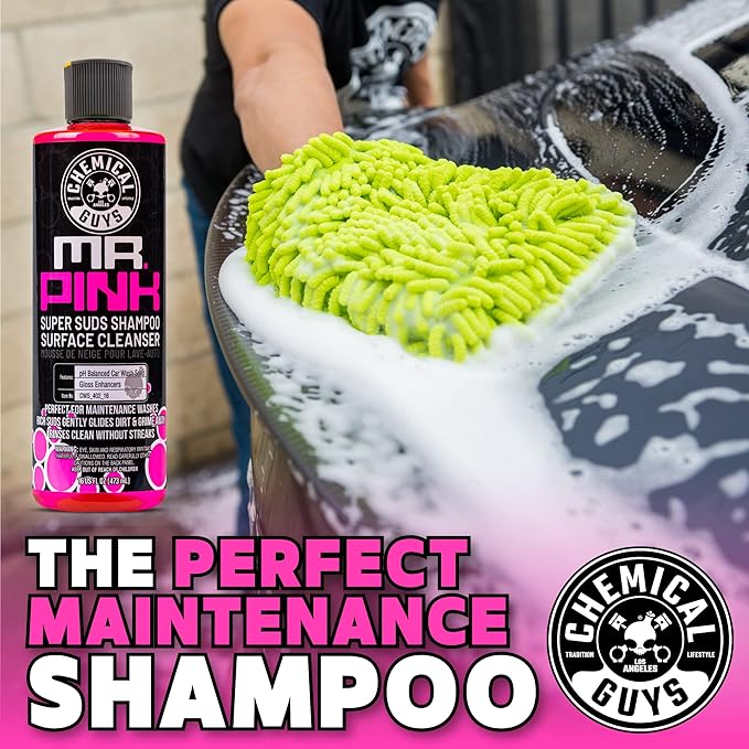 Chemical Guys CWS_402BK Car Wash Detailing Bucket, Mitt & Accessories Bundle (6 Items) Featuring Mr. Pink Foaming Car Wash Soap, 128 fl oz (1 Gal) Works on Cars, Trucks, SUVs, RVs & More