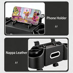 4-in-1 Back Seat Car Organizer – Premium Nappa Leather Storage Caddy with Cup Holder, Tissue Dispenser & Phone Pocket for Kids & Travel | Universal Fit for SUVs, Vans & Cars (Black)