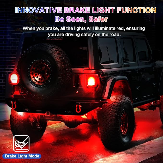 16Pods RGB LED Rock Lights for Semi Trucks Pickup Jeep Golf Cart ATV UTV RZR RV Offroad with APP/RF Remote Control, Dynamic Color Changing Underglow Kits Music Mode 12V Waterproof Chasing Underbody