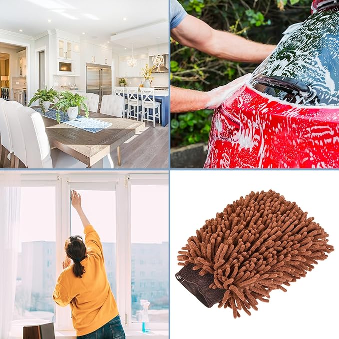 M METERXITY Microfiber Chenille Wash Mitt - Double Side Reusable Gloves for Cleaning Scratch-Free, Apply to Car Cleaning, Kitchen